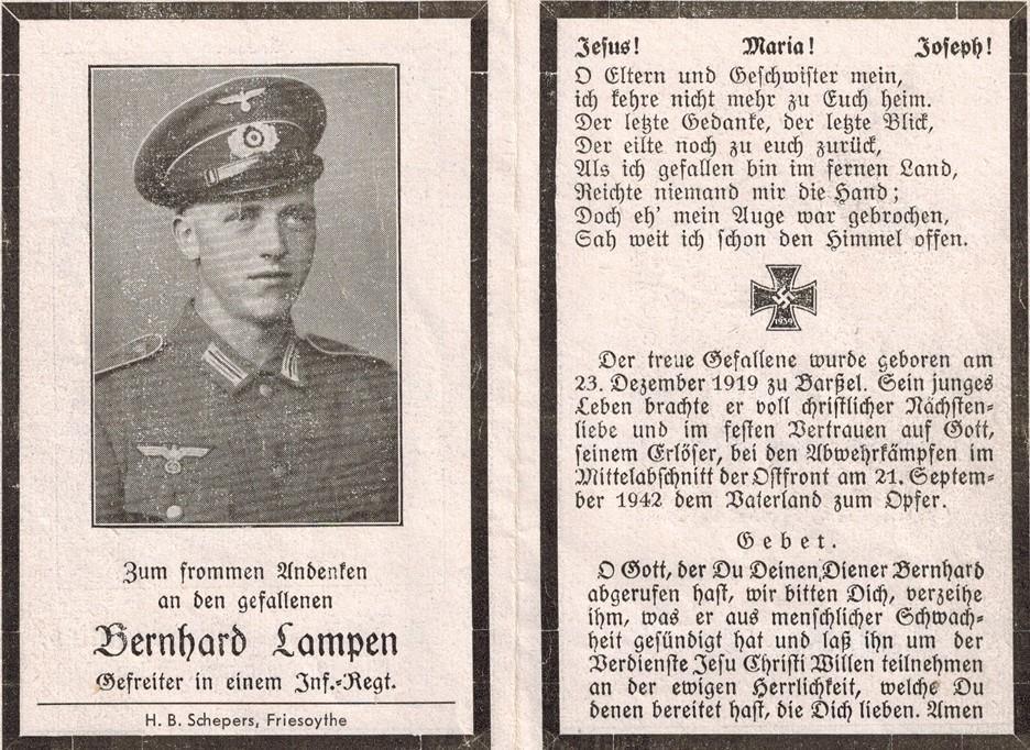 Kriegsopfer des 2. Weltkrieges Bernhard Lampen 21.09.1942