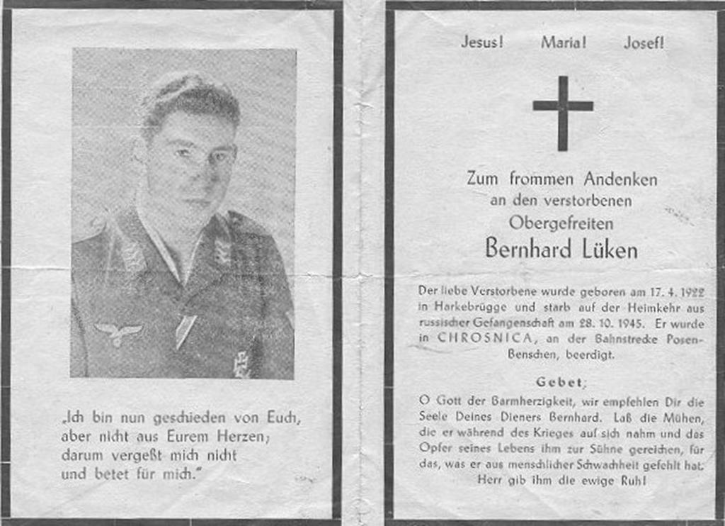 Kriegsopfer des 2. Weltkrieges Bernhard Lüken 28.10.1945