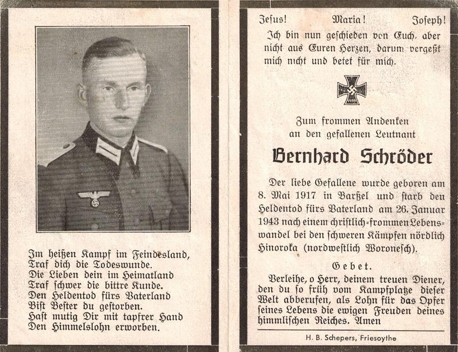 Kriegsopfer des 2. Weltkrieges Bernhard Schröder 26.01.1943