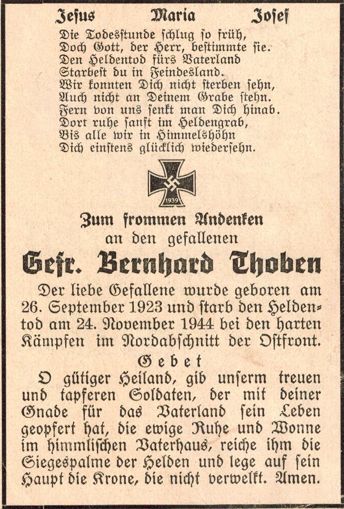 Kriegsopfer des 2. Weltkrieges Bernhard Thoben 24.11.1944