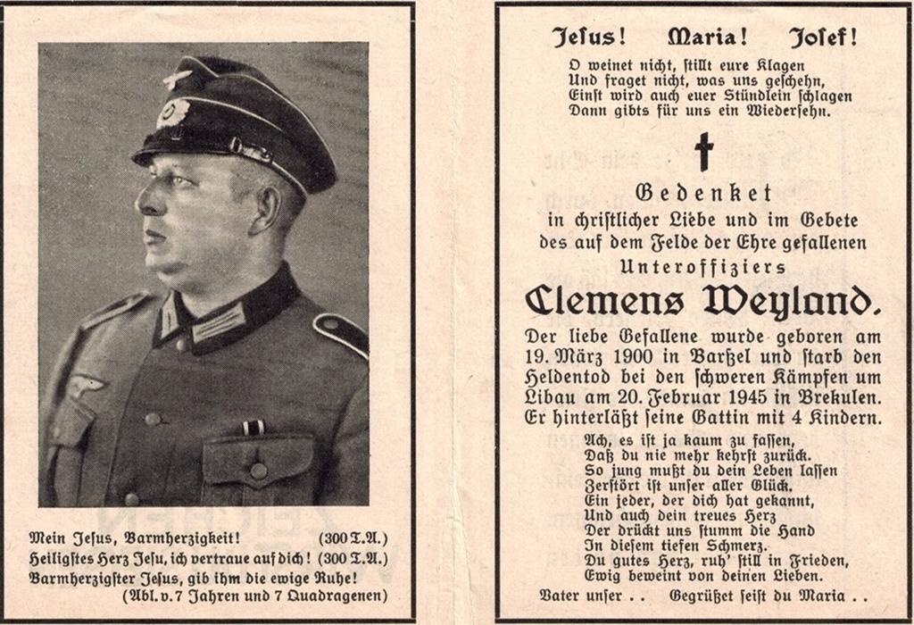 Kriegsopfer des 2. Weltkrieges Clemens Weyland 20.02.1945