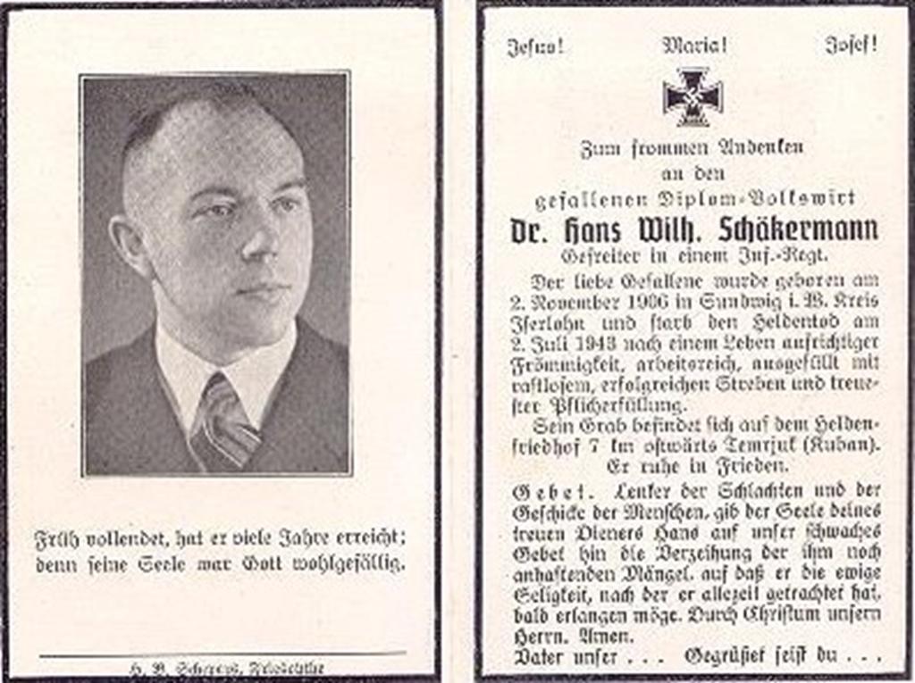 Kriegsopfer des 2. Weltkrieges Dr. Hans Wilhelm Schäkermann 02.07.1943