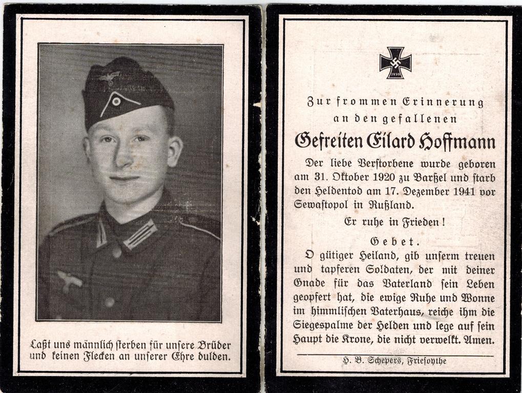 Kriegsopfer des 2. Weltkrieges Eilard Hoffmann 17.12.1941