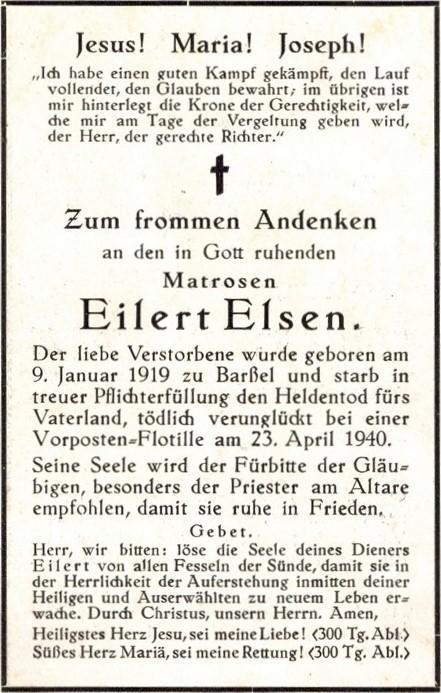 Kriegsopfer des 2. Weltkrieges Eilert Elsen 23.04.1940