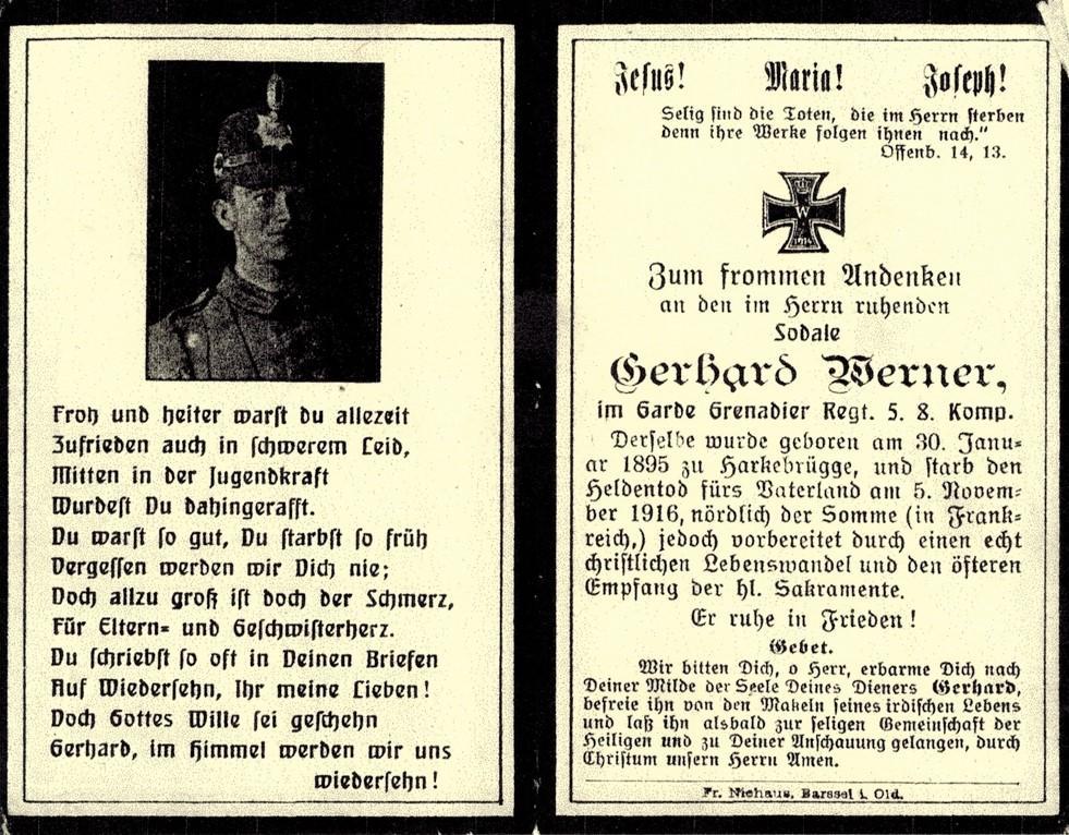 Kriegsopfer des 1. Weltkrieges Gerhard Werner 05.11.1916