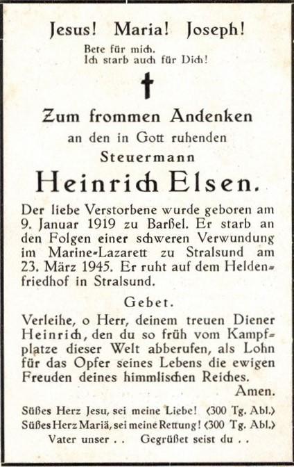 Kriegsopfer des 2. Weltkrieges Heinrich Elsen 23.03.1945