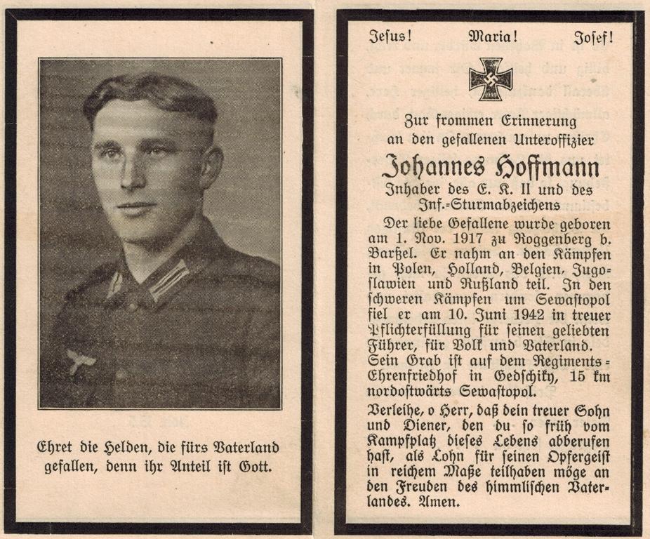 Kriegsopfer des 2. Weltkrieges Johannes Hoffmann 10.06.1942