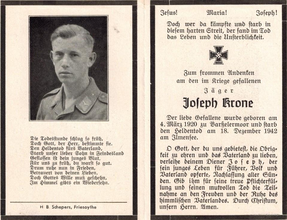 Kriegsopfer des 2. Weltkrieges Joseph Krone 18.12.1942