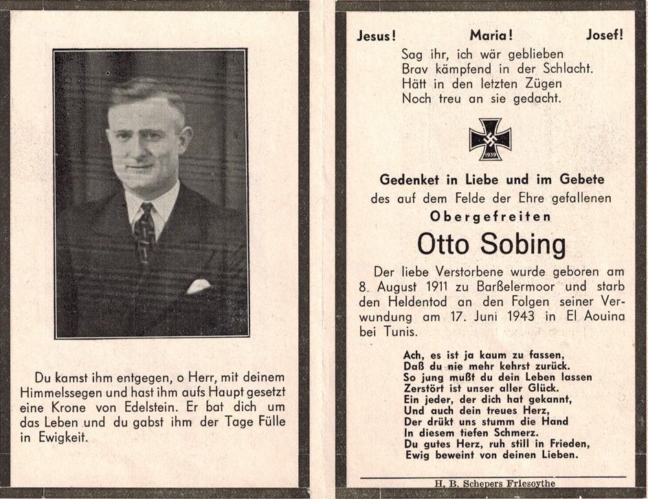 Kriegsopfer des 2. Weltkrieges Otto Sobing 17.06.1943