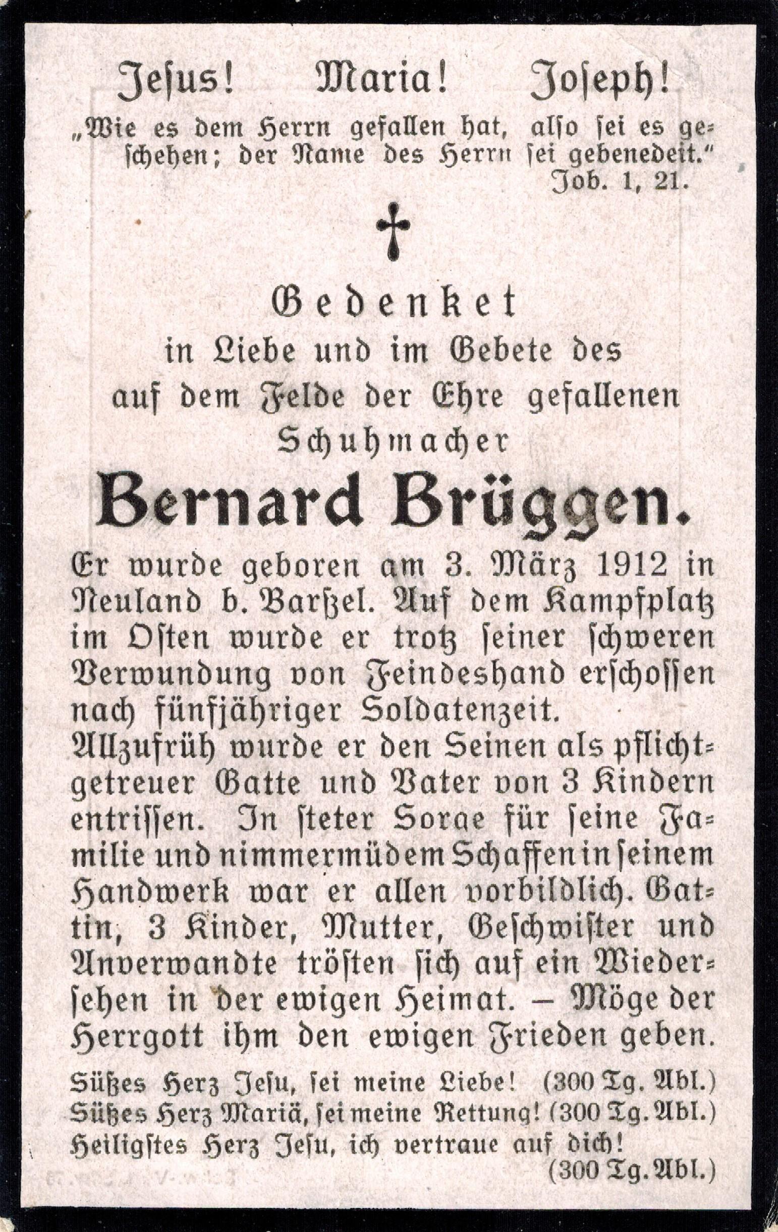 Kriegsopfer des 2. Weltkrieges Bernhard Brüggen 24.02.1945