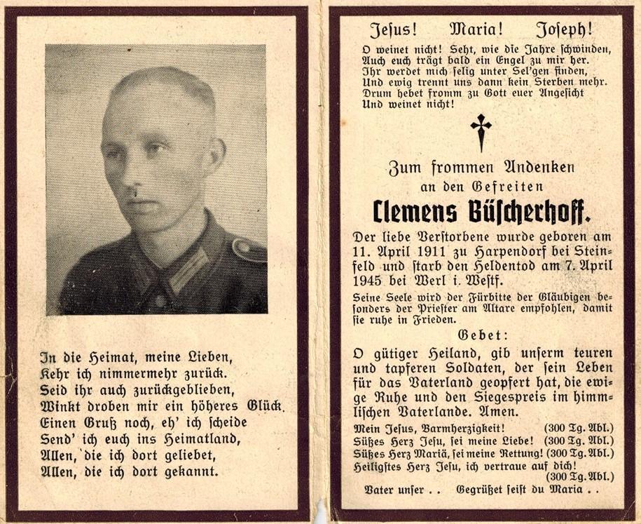 Kriegsopfer des 2. Weltkrieges Clemens Büscherhoff 07.04.1945