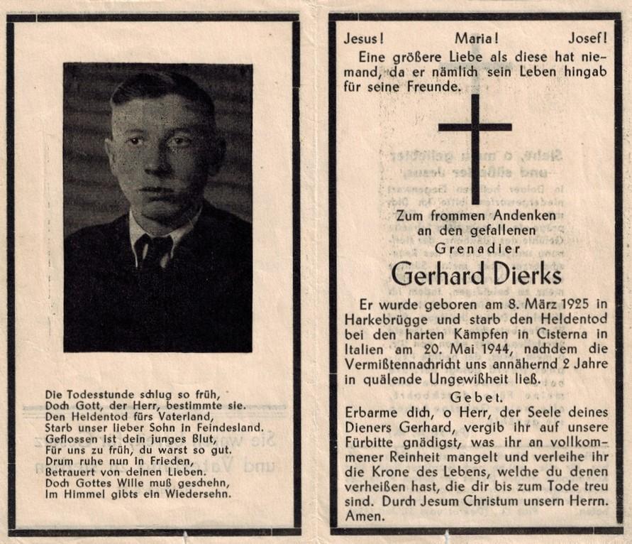 Kriegsopfer des 2. Weltkrieges Gerhard Dierks 20.05.1944