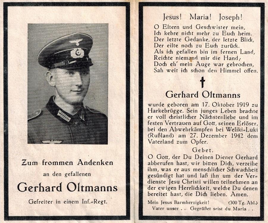 Kriegsopfer des 2. Weltkrieges Gerhard Oltmanns 27.12.1942
