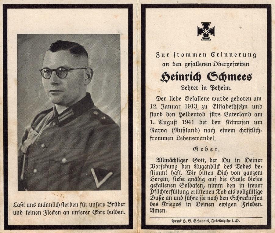 Kriegsopfer des 2. Weltkrieges Heinrich Schmmes 01.08.1941