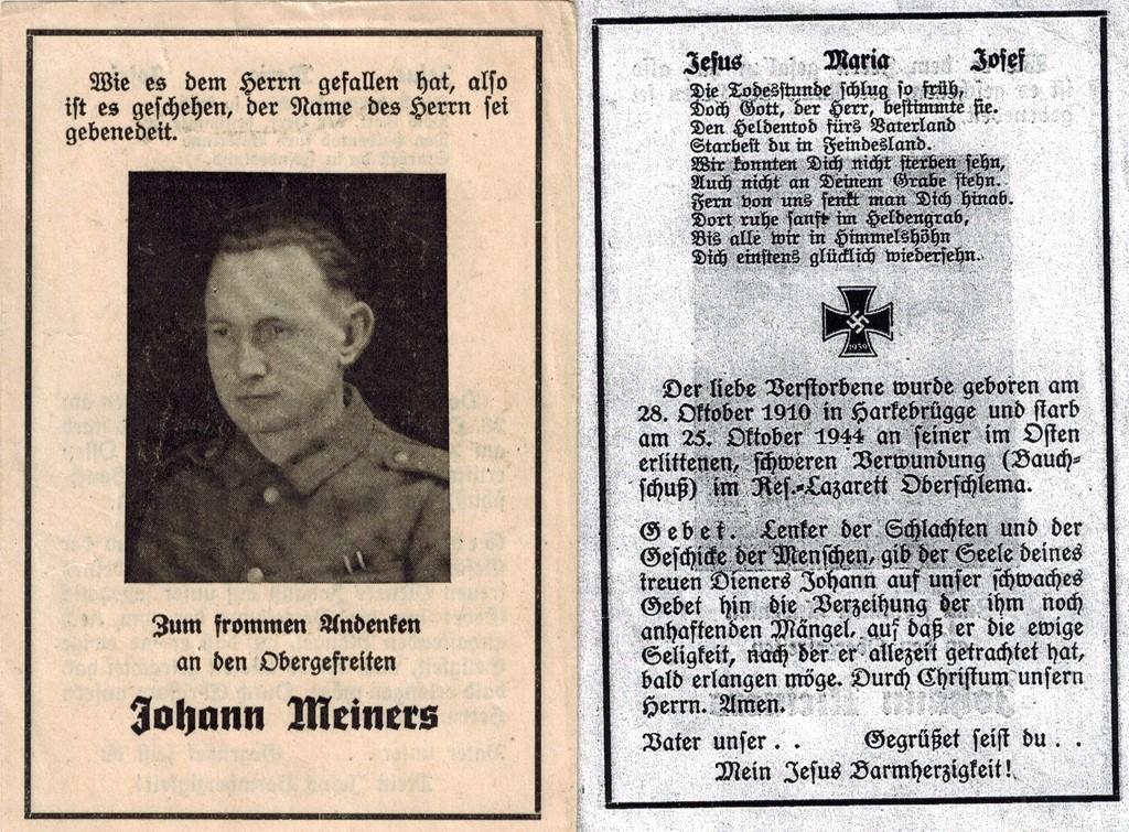 Kriegsopfer des 2. Weltkrieges Johann Meiners 25.10.1944