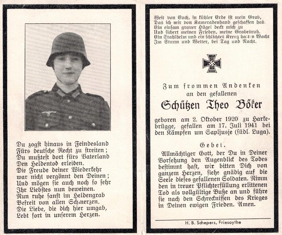 Kriegsopfer des 2. Weltkrieges Theo Böker 17.07.1941
