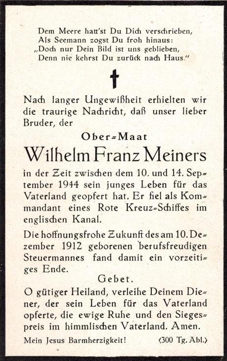 Kriegsopfer des 2. Weltkrieges Wilhelm Franz Meiners 10.09.1944