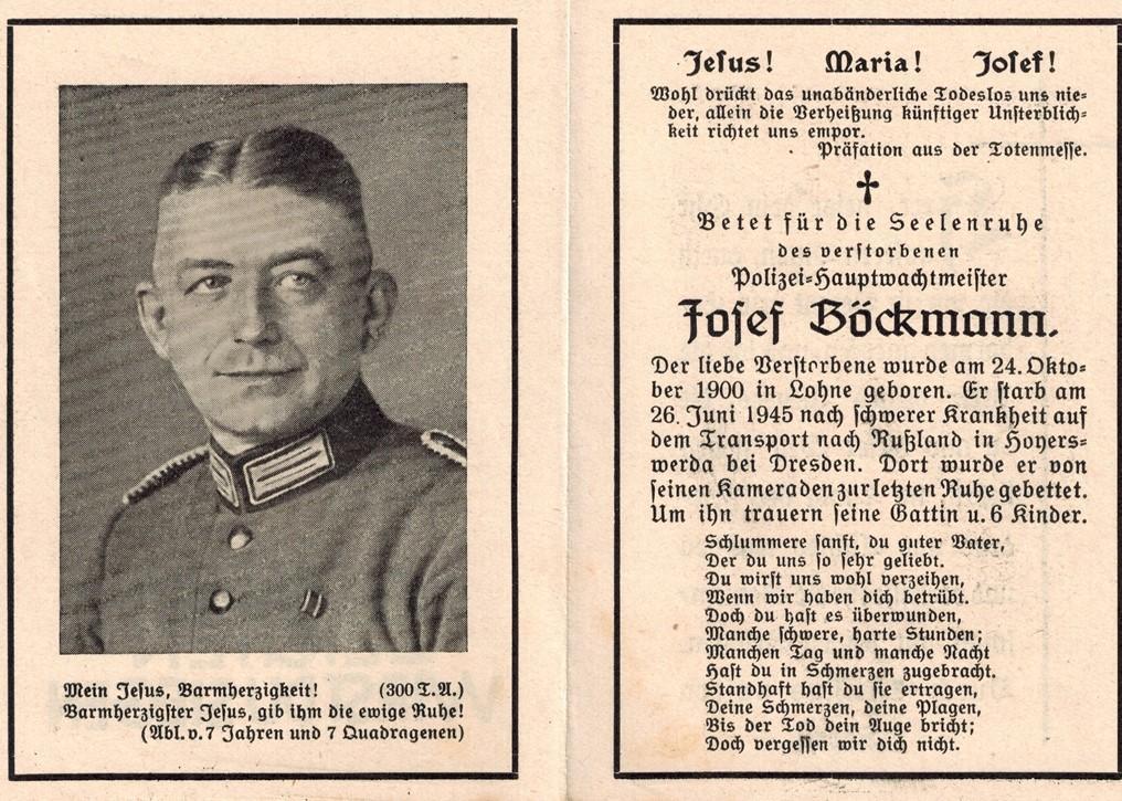 Kriegsopfer des 2. Weltkrieges Josef Böckmann 26.06.1945