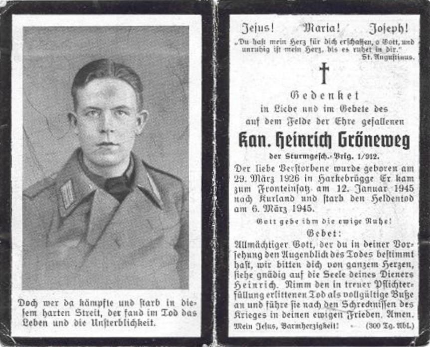 Kriegsopfer des 2. Weltkrieges Heinrich Gröneweg 06.03.1945