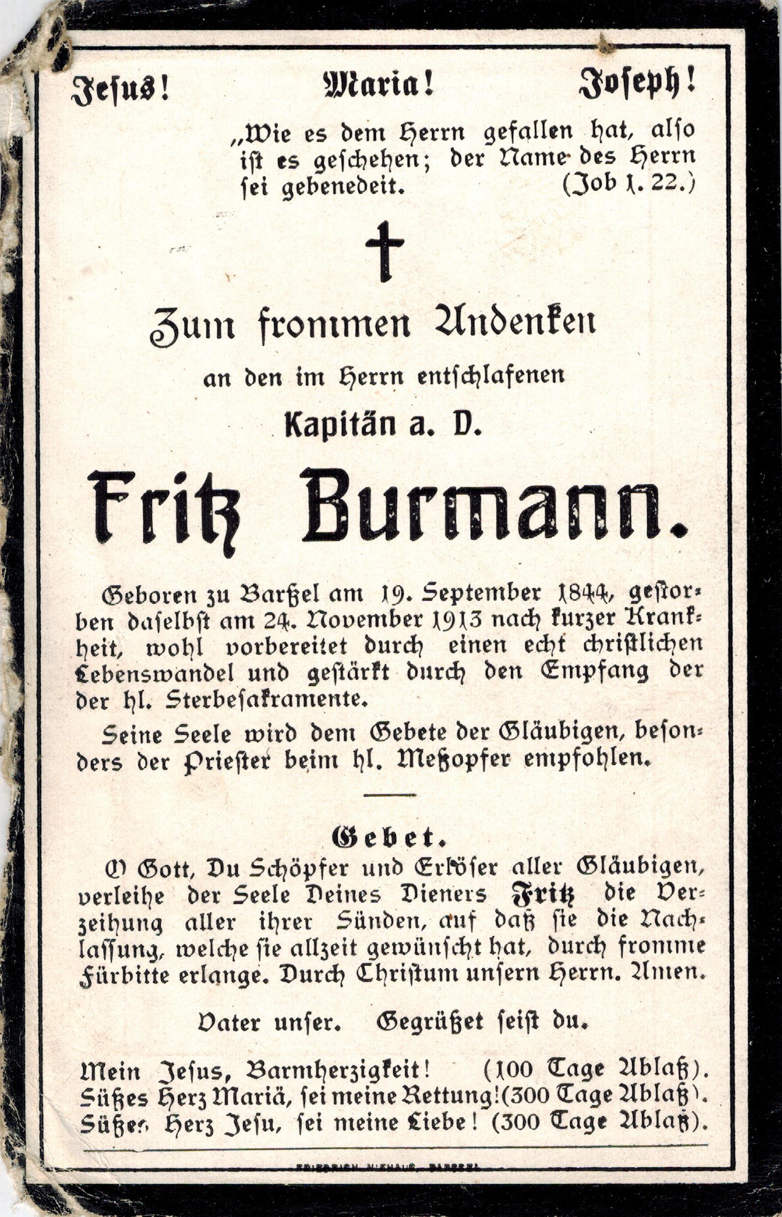 Verstorbener Fritz Burmann 24.11.1913
