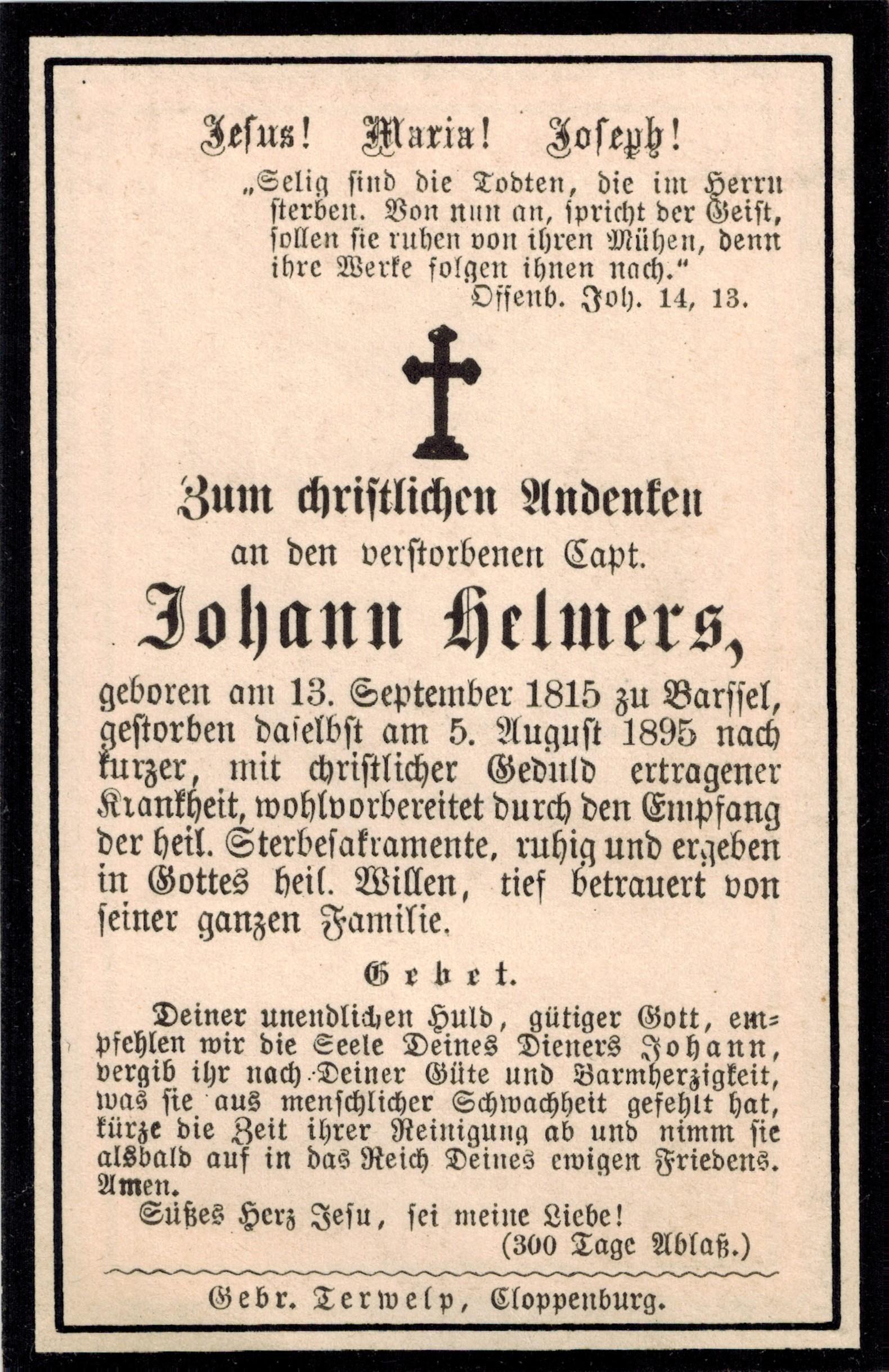 Verstorbener Johann Helmers 05.08.1895
