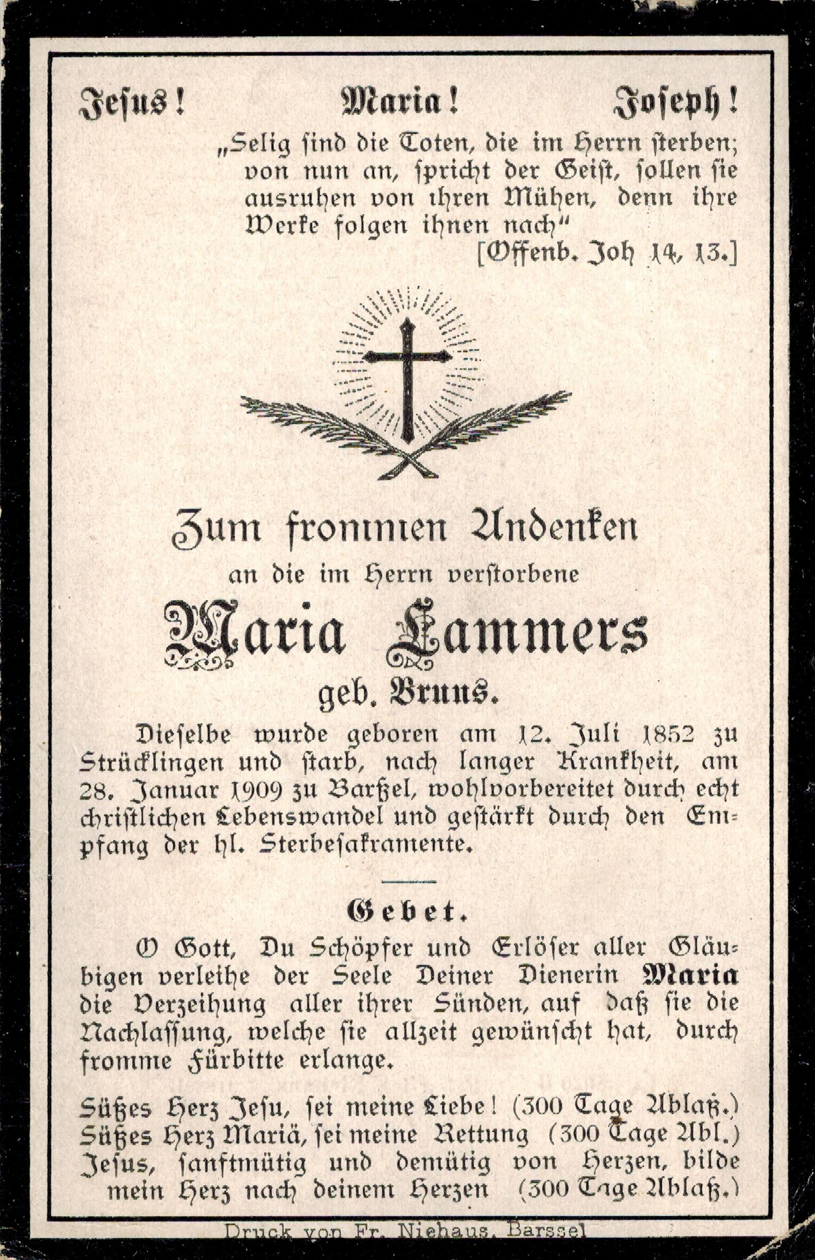 Verstorbene Maria Lammers geborene Bruns 28.01.1909