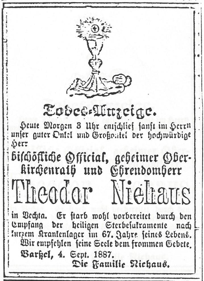 Verstorbener Theodor Niehaus 04.09.1887